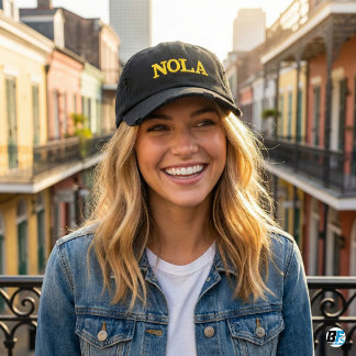Casquette Brodée NOLA Nouvelle-Orléans Typographie Noir et Or Brodé