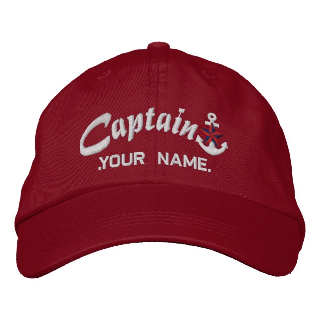 Casquette Brodée Nom d'Ancre personnalisé du capitaine Star Blanc (Devant)