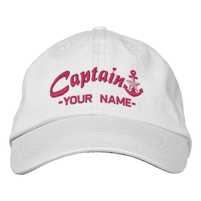 Casquette Brodée Nom de l'Ancre personnalisée Captain Star Fuchsia (Devant)