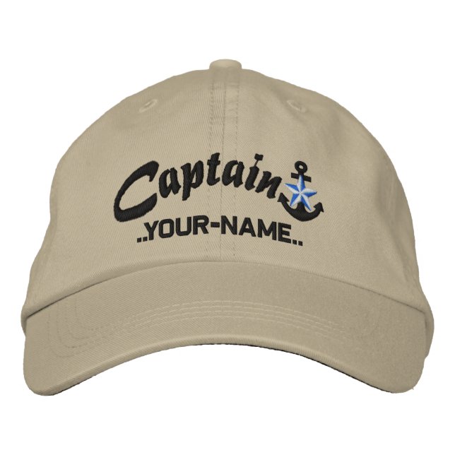 Casquette Brodée Nom de l'Ancre personnalisée Captain Star Noir (Devant)