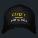Casquette Brodée Nom du bateau Capitaine Stars nautiques Or Argent<br><div class="desc">Voilier en style avec un noir personnalisé avec casquette brodé or et argent avec votre grade de capitaine ou autre titre, votre nom ou nom de bateau et étoiles. Plusieurs couleurs de casquette et de fil à choisir. Fait un grand cadeau personnalisé pour la Fête des pères, la fête des...</div>