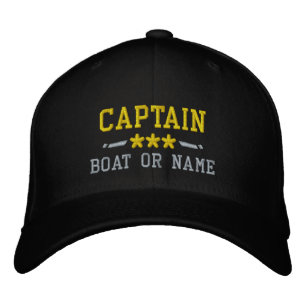 Casquette Brodée Nom du bateau Capitaine Stars nautiques Or Argent 