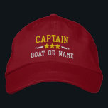 Casquette Brodée Nom du bateau Capitaine Stars nautiques Or Argent<br><div class="desc">Voilier en style avec un rouge personnalisé avec casquette brodé or et argent avec votre grade de capitaine ou autre titre, votre nom ou nom de bateau et étoiles. Plusieurs couleurs de casquette et de fil à choisir. Fait un grand cadeau personnalisé pour la Fête des pères, la fête des...</div>