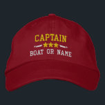 Casquette Brodée Nom du bateau Capitaine Stars nautiques Or Argent<br><div class="desc">Voilier en style avec un rouge personnalisé avec casquette brodé or et argent avec votre grade de capitaine ou autre titre, votre nom ou nom de bateau et étoiles. Plusieurs couleurs de casquette et de fil à choisir. Fait un grand cadeau personnalisé pour la Fête des pères, la fête des...</div>