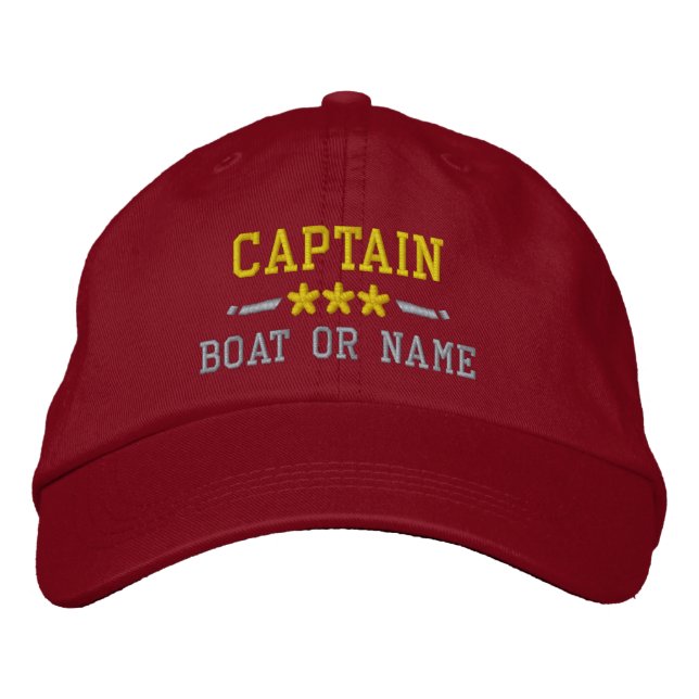 Casquette Brodée Nom du bateau Capitaine Stars nautiques Or Argent  (Devant)