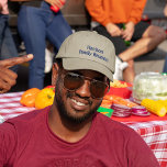 Casquette Brodée Nom sur Khaki, Réunion de famille,<br><div class="desc">Un joli casquette couleur kaki avec fil brodé bleu royal dans une police moderne. Changement rapide et facile du libellé/du texte à l'aide du Modèle fourni. Il y a trois styles de casquette au choix. Il s'agit du Casquette réglable de base alternatif des vêtements. Découvrez les différentes couleurs disponibles, elles...</div>