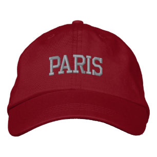 Casquette Brodée PARIS Broderie grise sur rouge
