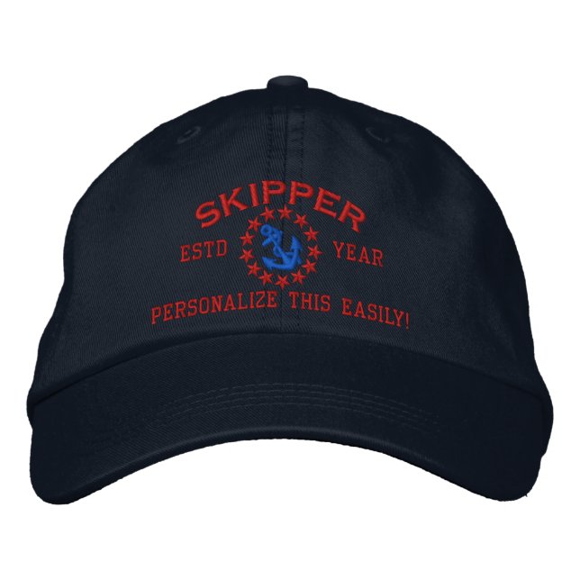 Casquette Brodée Personalizable YEAR and Names Skipper Yacht Flag (Devant)