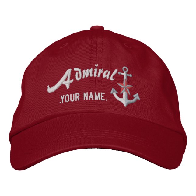 Casquette Brodée Personalized Admiral Nautical Anchor Name White (Devant)