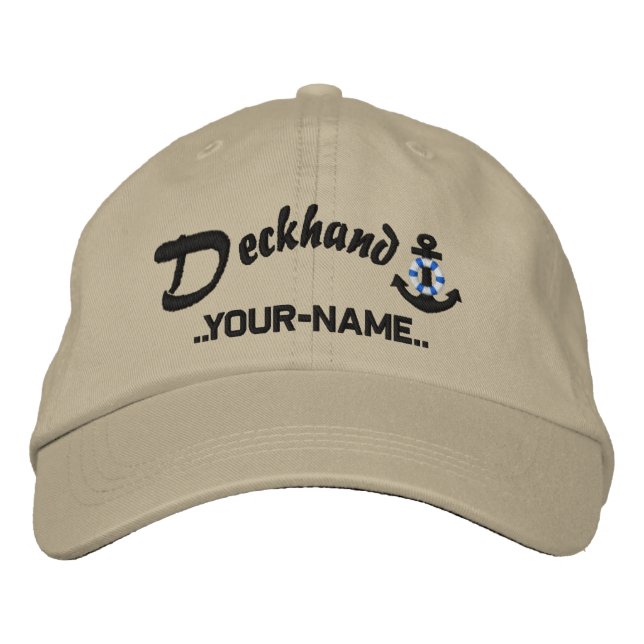 Casquette Brodée Personalized Deckhand Lifesaver Anchor Name Black (Devant)