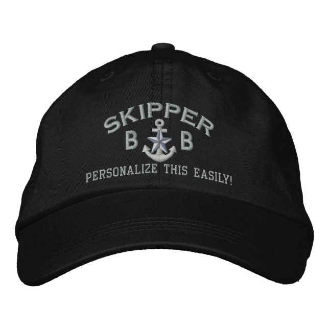 Casquette Brodée Personalized Initials Text Skipper Silver Star (Devant)