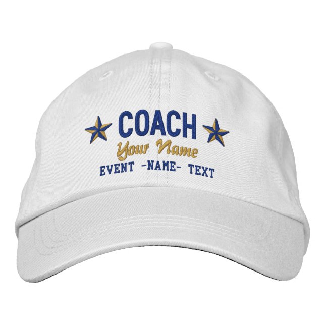 Casquette Brodée Personnalisable Votre Nom COACH Étoiles Broderie (Devant)