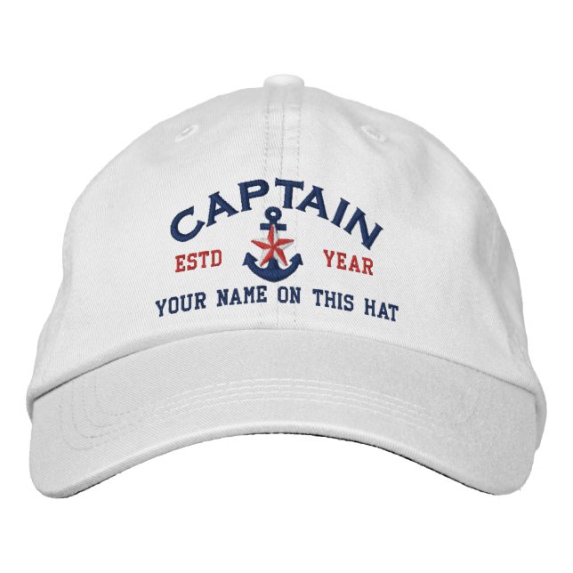 Casquette Brodée Personnalisé Votre Nom Année Capitaine Star Ancre (Devant)