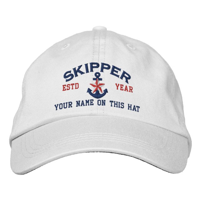 Casquette Brodée Personnalisé Votre Nom Année Skipper Star Ancre (Devant)