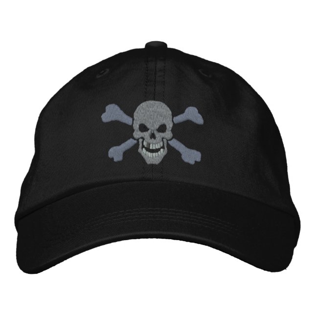 Casquette Brodée Pirate classique Crossbones Argent Crâne (Devant)