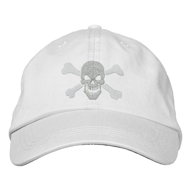 Casquette Brodée Pirate classique Crossbones crâne en blanc (Devant)