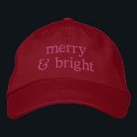 Casquette Brodée Retro Noël Rose Rouge Joyeux Bright Custom Chic<br><div class="desc">Célébrez la saison des fêtes avec style avec ce casquette de baseball brodé "Merry & Bright" chic et festif. Doté d'un texte d'inspiration rétro et d'une palette rose et rouge vibrante, cet accessoire de Noël branché est parfait pour ajouter une touche amusante et nostalgique à vos tenues de vacances. Que...</div>