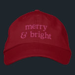 Casquette Brodée Retro Noël Rose Rouge Joyeux Bright Custom Chic<br><div class="desc">Célébrez la saison des fêtes avec style avec ce casquette de baseball brodé "Merry & Bright" chic et festif. Doté d'un texte d'inspiration rétro et d'une palette rose et rouge vibrante, cet accessoire de Noël branché est parfait pour ajouter une touche amusante et nostalgique à vos tenues de vacances. Que...</div>