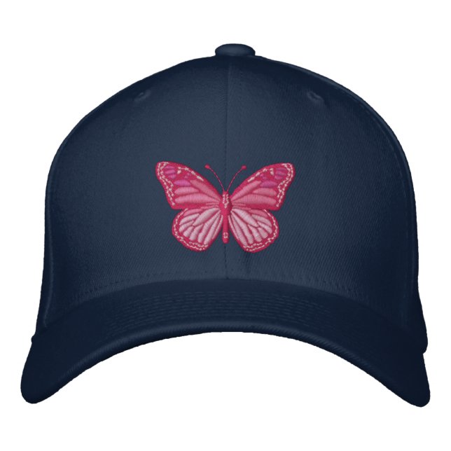 Casquette Brodée Rose sur le papillon de monarque rose (Devant)