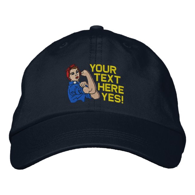 Casquette Brodée Rosie Le style rétro Riveter avec votre texte (Devant)