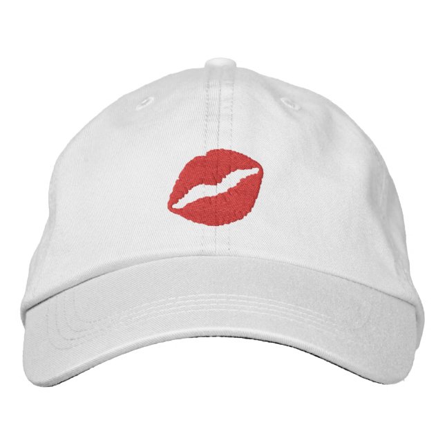 Casquette Brodée Rouge à lèvres fraise Imprimer Kiss (Devant)