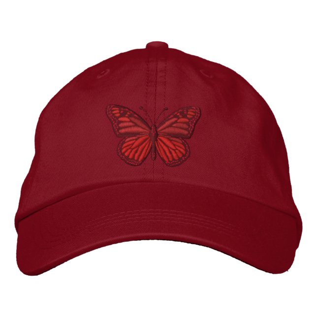 Casquette Brodée Rouge sur le papillon Monarque Rouge (Devant)