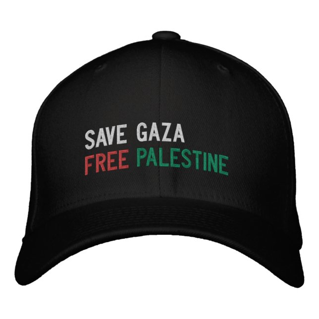 Casquette Brodée Save Gaza Free Palestine blanc rouge noir (Devant)