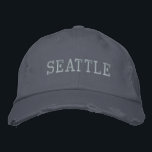 Casquette Brodée SEATTLE Gris Bleu Coton Distressé de Style Vintage<br><div class="desc">Casquette en coton bleu de style vintage avec broderie grise. C'est un merveilleux cadeau pour quiconque aime Seattle, WA ! Si vous préférez avoir votre propre texte, sélectionnez simplement le bouton "Personnaliser ce modèle" pour entrer votre texte personnalisé. La broderie est également personnalisable avec d'autres couleurs en sélectionnant le bouton...</div>