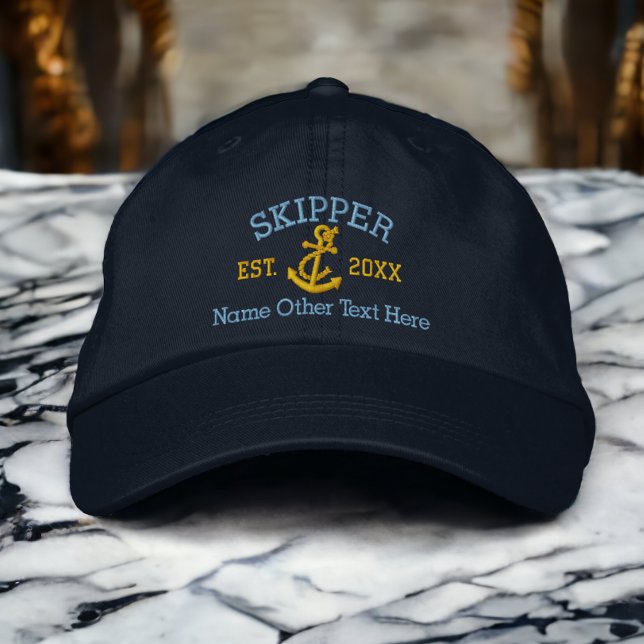 Casquette Brodée Skipper Avec Ancre Personnalisé (Créateur téléchargé)
