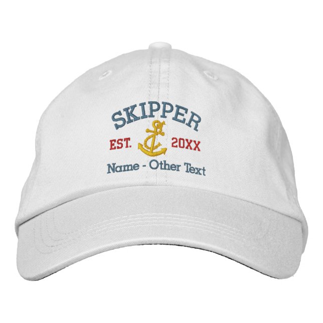 Casquette Brodée Skipper Avec Ancre Personnalisé (Devant)