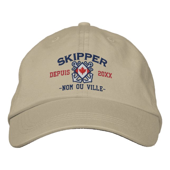 Casquette Brodée Skipper canadien-français personnalisé nautique (Devant)