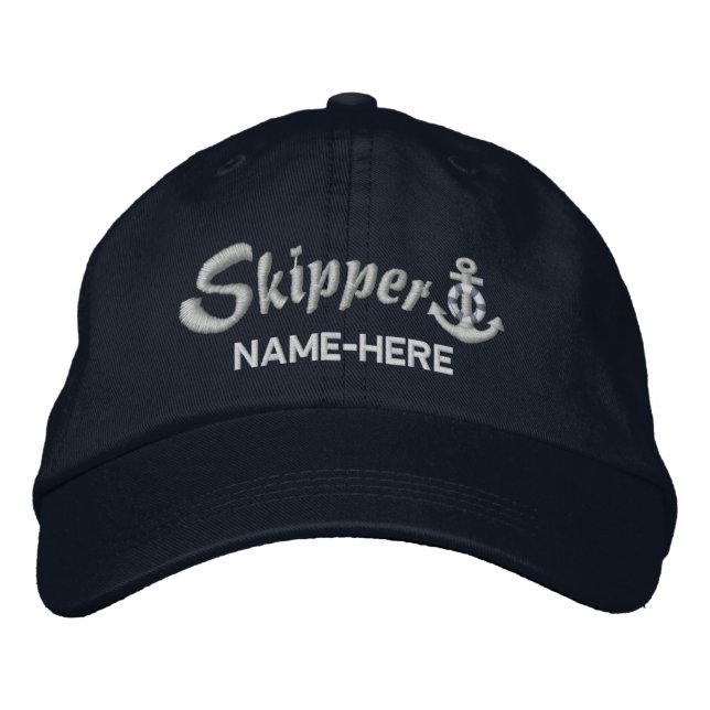 Casquette Brodée Skipper Personnalisez Votre Nom Ancre Argent (Devant)