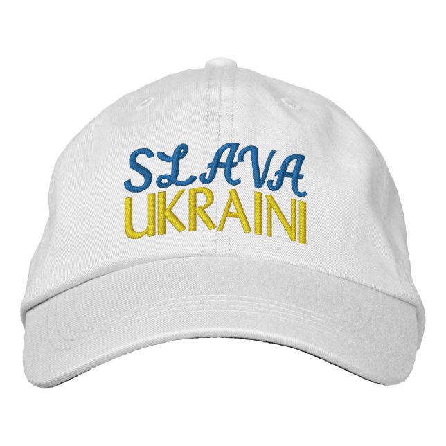 Casquette Brodée SLAVA UKRAINI "Gloire à l'Ukraine" Bleu Jaune Blan (Devant)