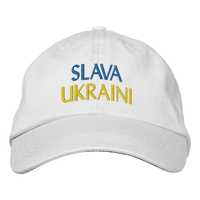 Casquette Brodée SLAVA UKRAINI "Gloire à l'Ukraine" Bleu Jaune Blan (Devant)