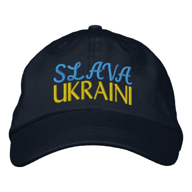 Casquette Brodée SLAVA UKRAINI "Gloire à l'Ukraine" Marine Jaune Bl (Devant)