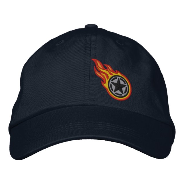 Casquette Brodée Star Stencil Retro Racing Flames Broderie de balle (Devant)