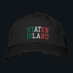Casquette Brodée STATEN ISLAND NY Vert Blanc et rouge Vintage<br><div class="desc">STATEN ISLAND New York Italie Drapeau Couleurs Vert Blanc Rouge brodé sur casquette en coton noir de style vintage. Vous pouvez également choisir la couleur du casquette sur la page principale de l'article.</div>