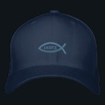 Casquette Brodée Symbole chrétien Ichthys Jesus Fish<br><div class="desc">Jesus Fish - L'utilisation du symbole Ichthys par les premiers chrétiens. Ichthus (grec pour poisson) peut être lu comme un acrostique, un mot formé à partir des premières lettres de plusieurs mots. Il se compose à "Jésus-Christ, fils de Dieu, Sauveur", en grec ancien. L'ichthys est vu dans les catacombes du...</div>