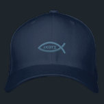Casquette Brodée Symbole chrétien Ichthys Jesus Fish<br><div class="desc">Jesus Fish - L'utilisation du symbole Ichthys par les premiers chrétiens. Ichthus (grec pour poisson) peut être lu comme un acrostique, un mot formé à partir des premières lettres de plusieurs mots. Il se compose à "Jésus-Christ, fils de Dieu, Sauveur", en grec ancien. L'ichthys est vu dans les catacombes du...</div>