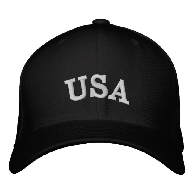 Casquette Brodée Texte blanc avec lettrage universitaire arqué USA (Devant)