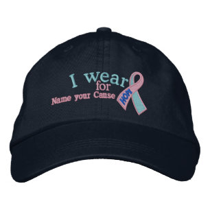 Casquette Brodée Texte du ruban de cancer rose bleu espoir personna