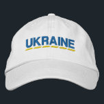 Casquette Brodée UKRAINE Couleur bleu et jaune sur blanc<br><div class="desc">UKRAINE Bleu et Jaune brodés sur casquette en coton blanc pour montrer votre soutien à l'Ukraine !</div>