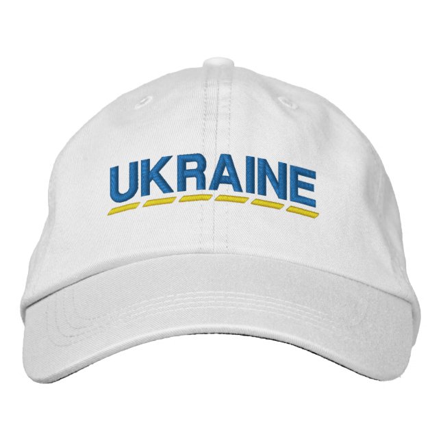 Casquette Brodée UKRAINE Couleur bleu et jaune sur blanc (Devant)