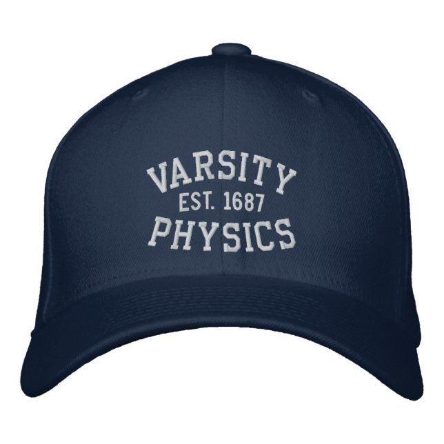 Casquette Brodée VARSITÉ, PHYSIQUE, EST. 1687 bleu et blanc (Devant)