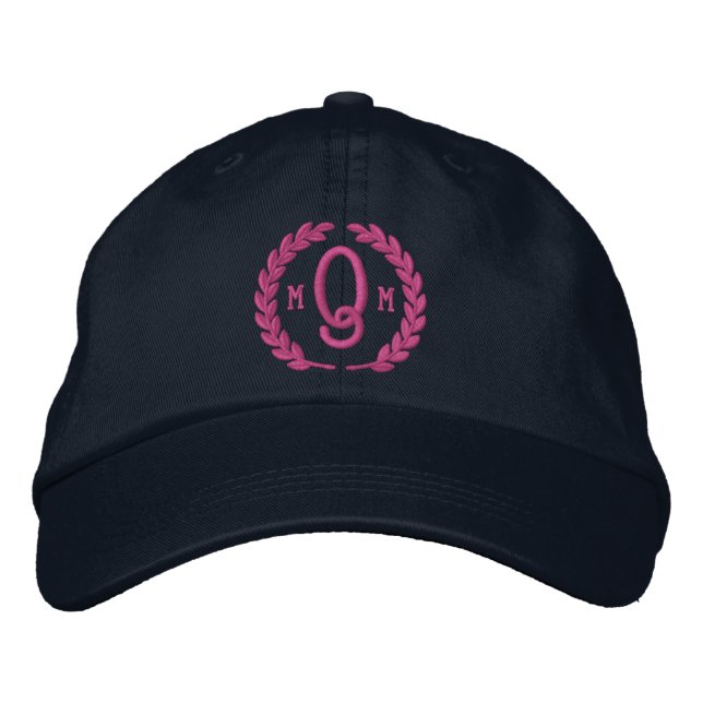 Casquette Brodée Votre Broderie Monogramme 3 Lettres et Laurels (Devant)