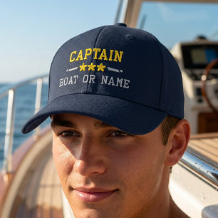 Casquette Brodée Votre nom de bateau Capitaine Étoiles nautiques Or