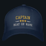 Casquette Brodée Votre nom de bateau Captain Nautical Stars Gold Si<br><div class="desc">Un casquette brodé et personnalisé,  avec votre grade de capitaine ou autre titre,  votre nom ou nom de bateau et étoiles. Plusieurs couleurs de casquette et de fil à choisir. Fait un grand cadeau personnalisé pour la Fête des pères,  la fête des mères ou toute occasion.</div>