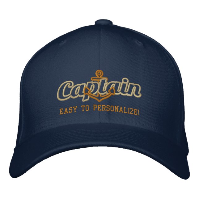 Casquette Brodée Votre nom Sea Captain Ancre nautique Broderie (Devant)