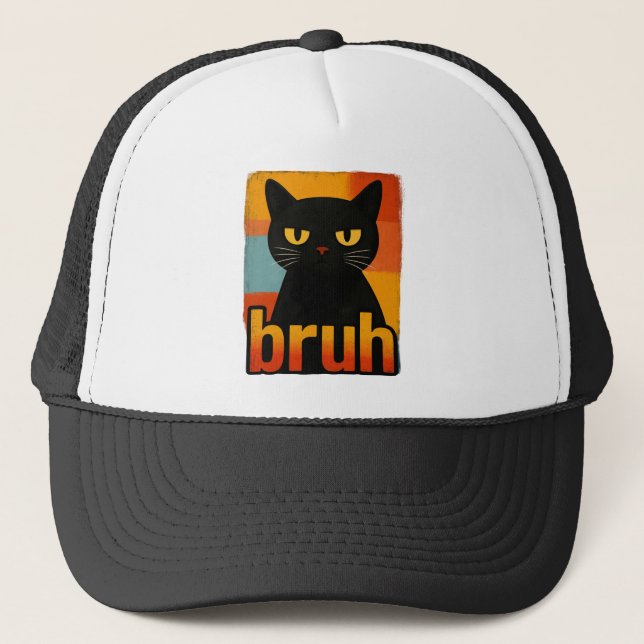 Casquette Bruh Black Cat Funny Retro Vintage Meme  (Devant)