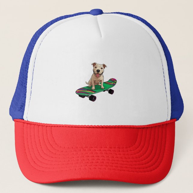 Casquette Bull Terrier anglais sur skateboard (Devant)